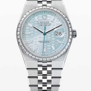 Rolex Land-Dweller Platinum Ice Blue Dial 36mm Baguette Markers and Bezel