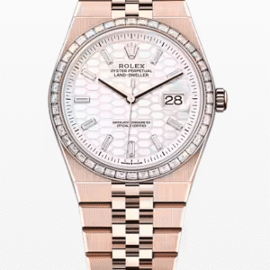 Rolex Land-Dweller White Dial 36mm Rose Gold Baguette Markers and Bezel