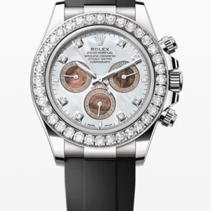 Rolex Oysterflex Daytona Black and White Mother of Pearl with Diamond Markers and Bezel 40mm White Gold