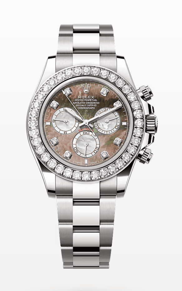 Rolex Daytona Black Mother of Pearl Dial with Diamond Markers and Bezel Dial 40mm Full White Gold