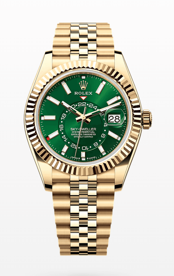 Rolex Oysterflex Sky-Dweller Green Dial 42mm Jubilee Bracelet Full Yellow Gold