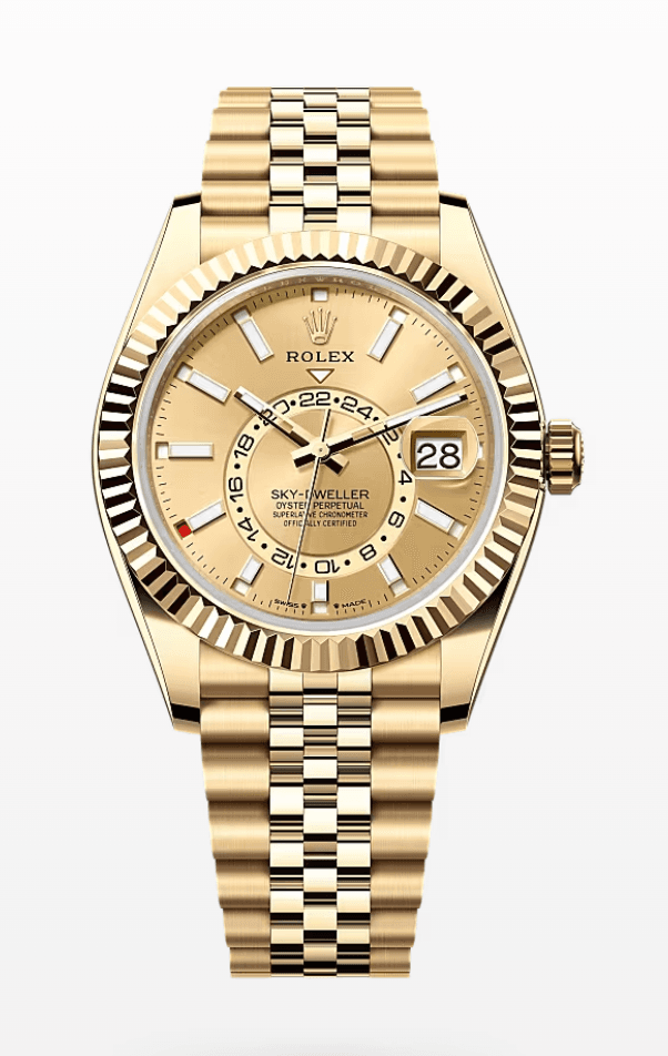 Rolex Oysterflex Sky-Dweller Champagne Dial 42mm Jubilee Bracelet Full Yellow Gold