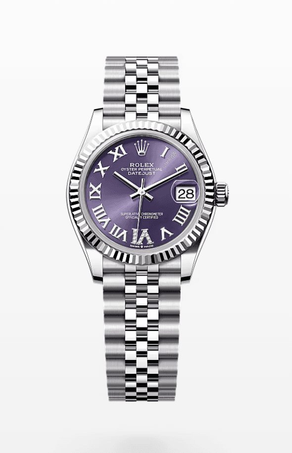Rolex Datejust Purple Dial with Diamond Roman Numeral Fluted Bezel Jubilee Bracelet 31mm Stainless Steel