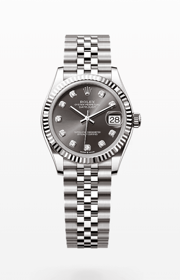 Rolex Datejust Dark Grey Dial with Diamond Markers Fluted Bezel Jubilee Bracelet 31mm Stainless Steel