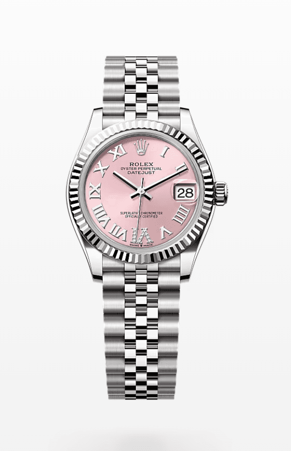 Rolex Datejust Pink Dial with Diamond Roman Numeral Fluted Bezel Jubilee Bracelet 31mm Stainless Steel