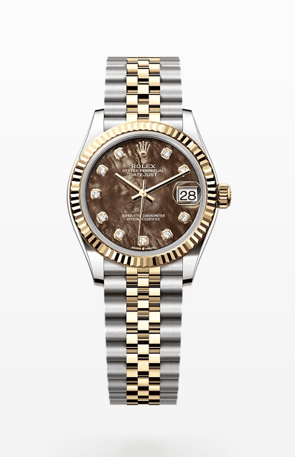 Rolex Datejust Dark Mother of Pearl Dial with Diamond Markers Fluted Bezel Jubilee Bracelet 31mm Two-Tone Yellow Gold and Stainless Steel