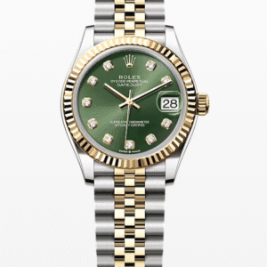 Rolex Datejust Olive Green Dial with Diamond Markers Fluted Bezel Jubilee Bracelet 31mm Two-Tone Yellow Gold and Stainless Steel