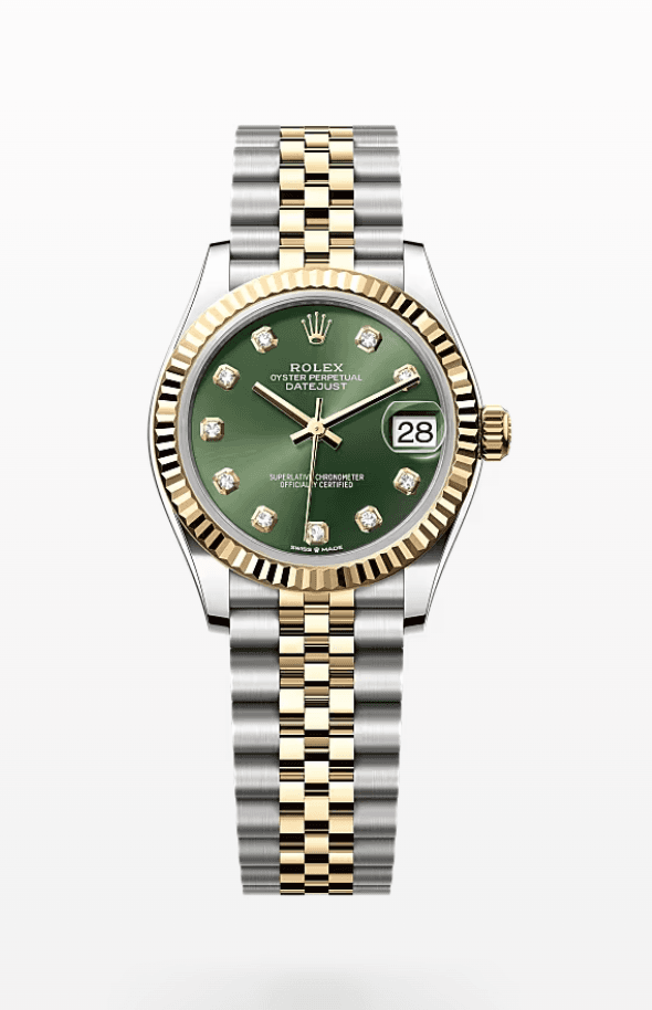 Rolex Datejust Olive Green Dial with Diamond Markers Fluted Bezel Jubilee Bracelet 31mm Two-Tone Yellow Gold and Stainless Steel