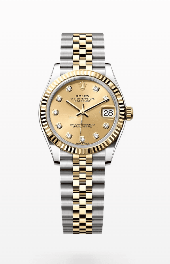 Rolex Datejust Champagne Dial with Diamond Markers Fluted Bezel Jubilee Bracelet 31mm Two-Tone Yellow Gold and Stainless Steel