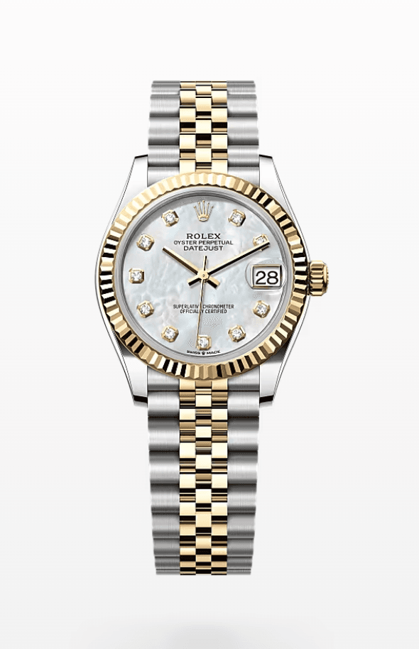 Rolex Datejust Mother of Pearl Dial with Diamond Markers Fluted Bezel Jubilee Bracelet 31mm Two-Tone Yellow Gold and Stainless Steel