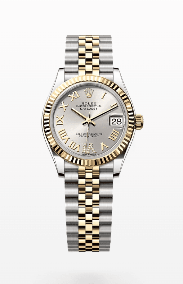 Rolex Datejust Silver Dial with Diamond Roman Numeral Fluted Bezel Jubilee Bracelet 31mm Two-Tone Yellow Gold and Stainless Steel