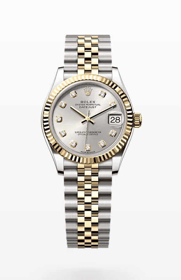 Rolex Datejust Silver Dial with Diamond Markers Fluted Bezel Jubilee Bracelet 31mm Two-Tone Yellow Gold and Stainless Steel