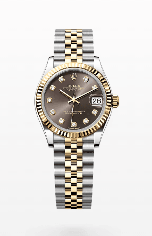 Rolex Datejust Dark Grey Dial with Diamond Markers Fluted Bezel Jubilee Bracelet 31mm Two-Tone Yellow Gold and Stainless Steel