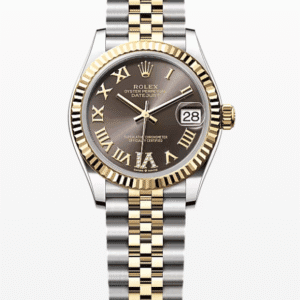 Rolex Datejust Dark Grey Dial with Diamond Roman Numeral Fluted Bezel Jubilee Bracelet 31mm Two-Tone Yellow Gold and Stainless Steel