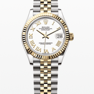 Rolex Datejust White Roman Dial Fluted Bezel Jubilee Bracelet 31mm Two-Tone Yellow Gold and Stainless Steel