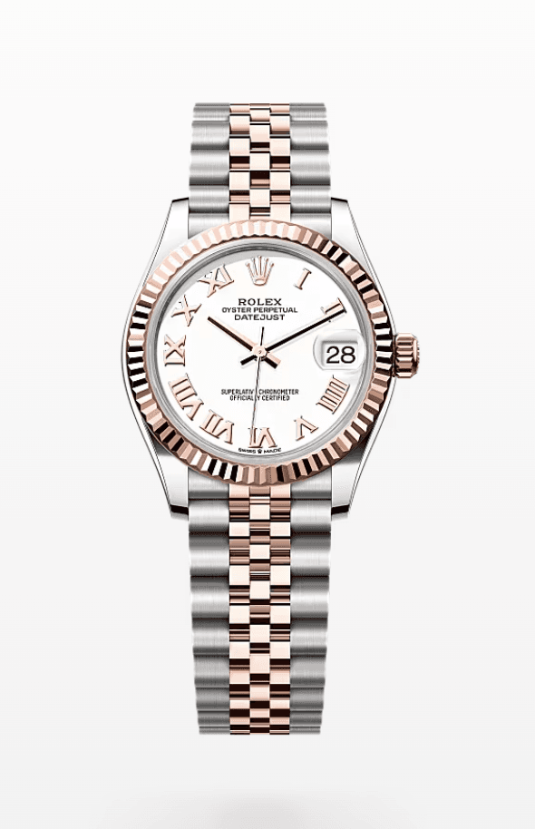 Rolex Datejust White Roman Dial Fluted Bezel Jubilee Bracelet 31mm Two-Tone Everose Gold and Stainless Steel