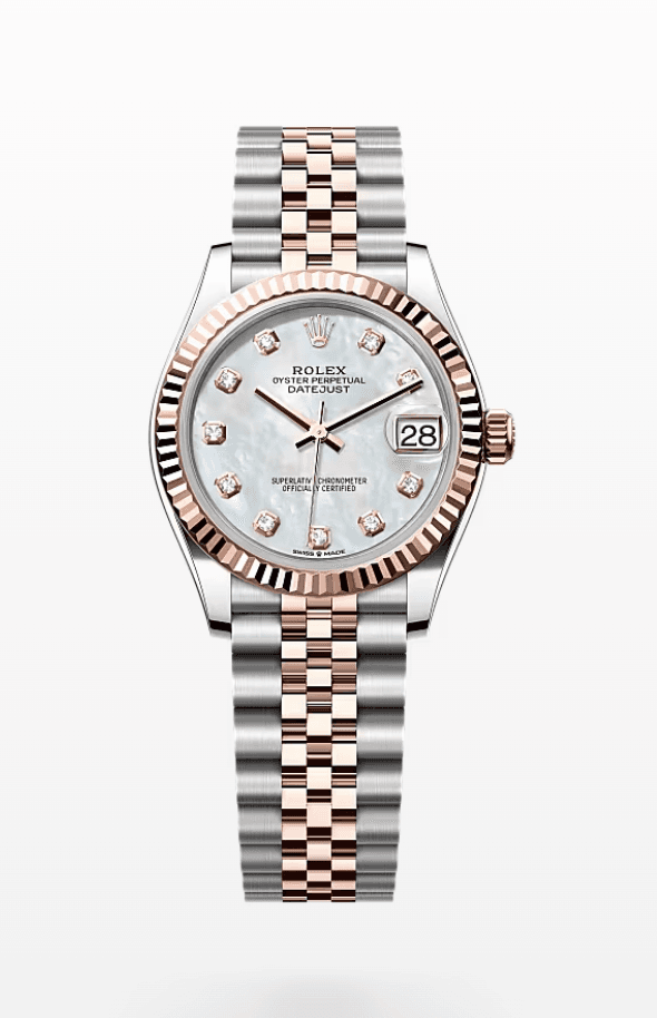 Rolex Datejust Mother of Pearl Dial with Diamond Markers Fluted Bezel Jubilee Bracelet 31mm Two-Tone Everose Gold and Stainless Steel