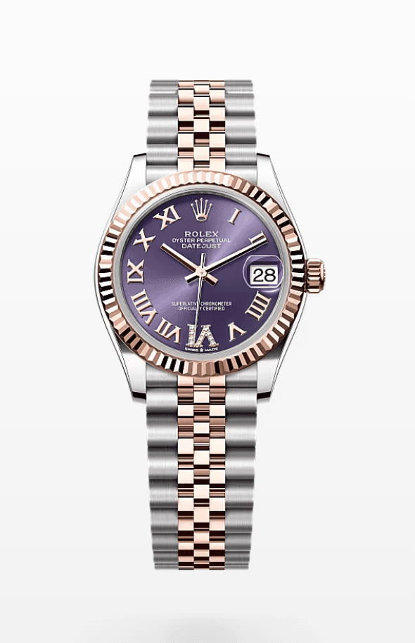 Rolex Datejust Purple Dial with Diamond Roman Numeral Fluted Bezel Jubilee Bracelet 31mm Two-Tone Everose Gold and Stainless Steel