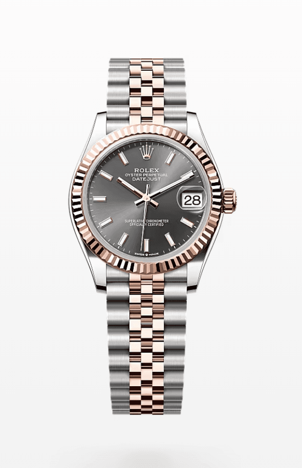 Rolex Datejust Grey Dial Fluted Bezel Jubilee Bracelet 31mm Two-Tone Everose Gold and Stainless Steel