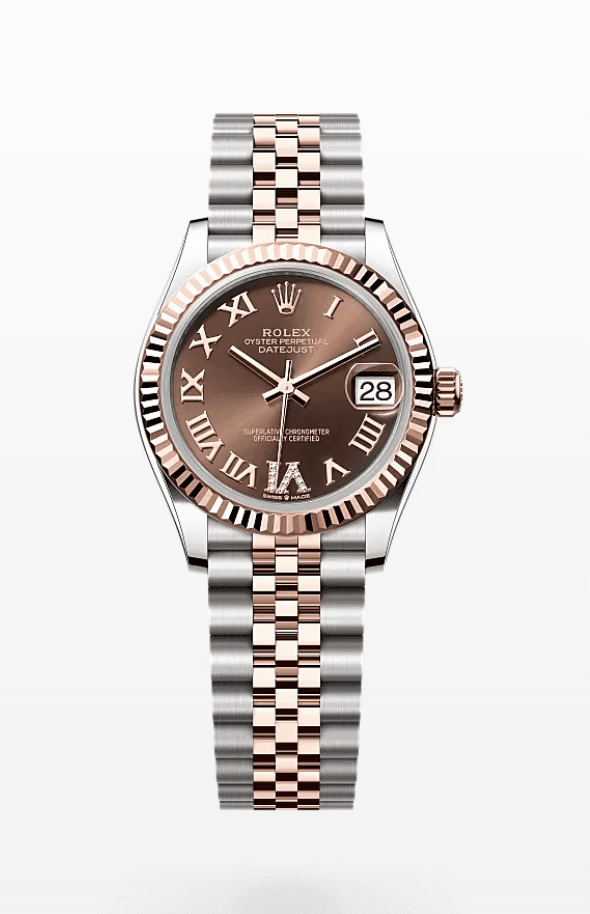 Rolex Datejust Chocolate Dial with Diamond Roman Numeral Fluted Bezel Jubilee Bracelet 31mm Two-Tone Everose Gold and Stainless Steel