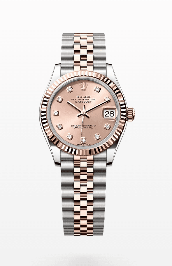 Rolex Datejust Pink Dial with Diamond Markers Fluted Bezel Jubilee Bracelet 31mm Two-Tone Everose Gold and Stainless Steel
