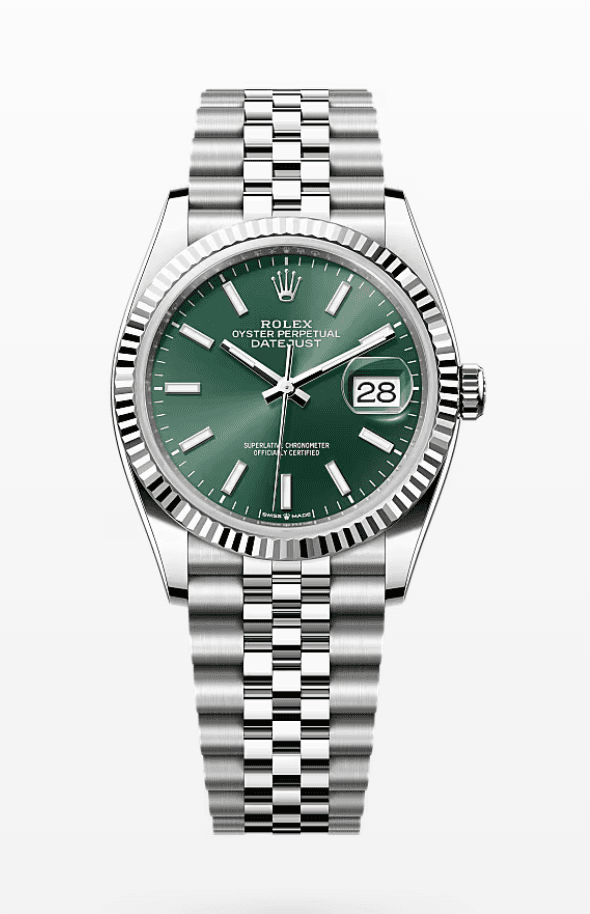 Rolex Datejust Green Dial Fluted Bezel Jubilee Bracelet 36mm Stainless Steel