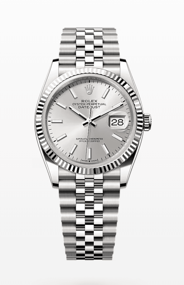 Rolex Datejust Silver Dial Fluted Bezel Jubilee Bracelet 36mm Stainless Steel