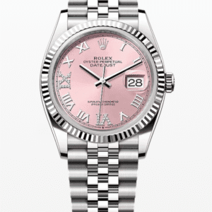 Rolex Datejust Pink Dial with Diamond Roman Numerals Fluted Bezel Jubilee Bracelet 36mm Stainless Steel