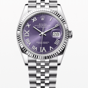 Rolex Datejust Purple Dial with Diamond Roman Numerals Fluted Bezel Jubilee Bracelet 36mm Stainless Steel
