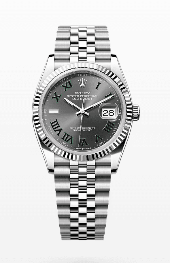 Rolex Datejust Wimbledon Dial Fluted Bezel Jubilee Bracelet 36mm Stainless Steel