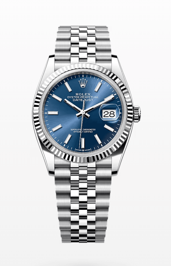 Rolex Datejust Blue Dial Fluted Bezel Jubilee Bracelet 36mm Stainless Steel