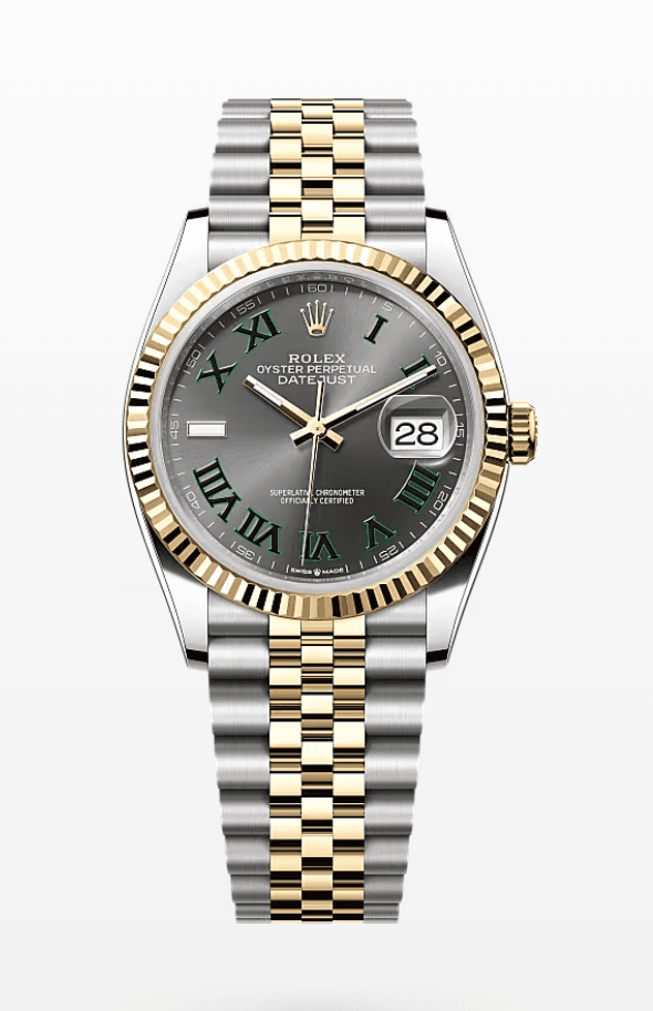 Rolex Datejust Wimbledon Dial Fluted Bezel Jubilee Bracelet 36mm Two-Tone Yellow Gold and Stainless Steel