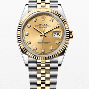 Rolex Datejust Champagne Dial with Diamond Markers Fluted Bezel Jubilee Bracelet 36mm Two-Tone Yellow Gold and Stainless Steel