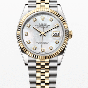 Rolex Datejust Mother of Pearl Dial with Diamond Markers Fluted Bezel Jubilee Bracelet 36mm Two-Tone Yellow Gold and Stainless Steel