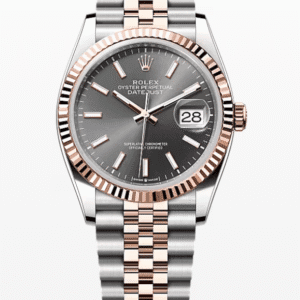 Rolex Datejust Grey Dial Fluted Bezel Jubilee Bracelet 36mm Two-Tone Everose Gold and Stainless Steel