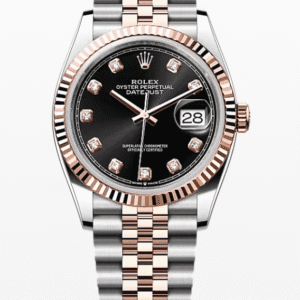 Rolex Datejust Black Dial with Diamond Markers Fluted Bezel Jubilee Bracelet 36mm Two-Tone Everose Gold and Stainless Steel