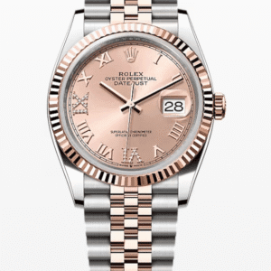 Rolex Datejust Sundust Dial with Diamond Roman Numerals Fluted Bezel Jubilee Bracelet 36mm Two-Tone Everose Gold and Stainless Steel
