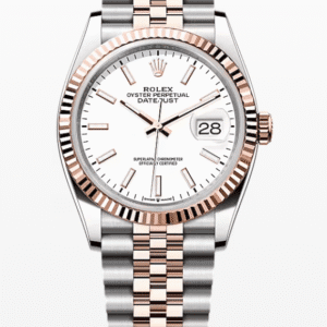 Rolex Datejust White Dial Fluted Bezel Jubilee Bracelet 36mm Two-Tone Everose Gold and Stainless Steel