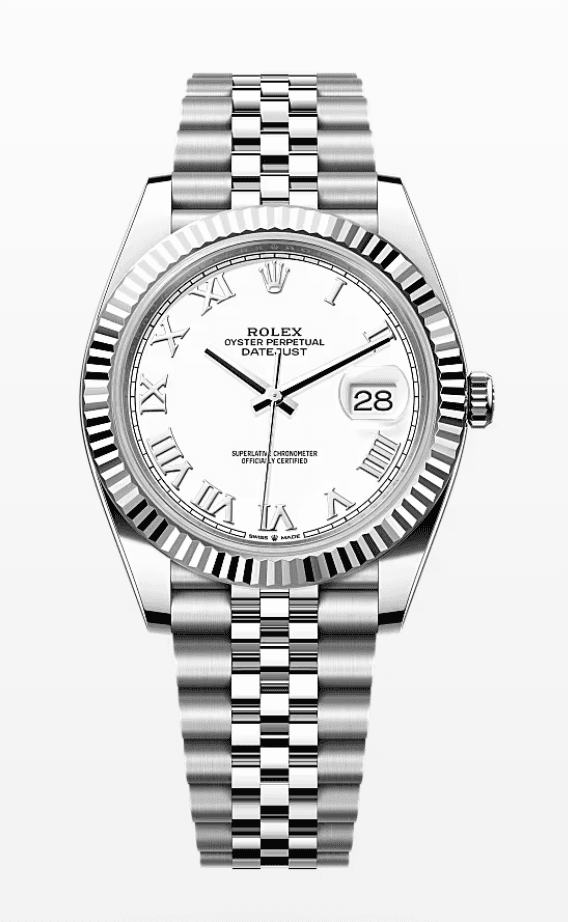 Rolex Datejust White Roman Dial Fluted Bezel Jubilee Bracelet 41mm Stainless Steel