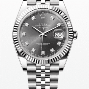 Rolex Datejust Grey Dial with Diamond Markers Fluted Bezel Jubilee Bracelet 41mm Stainless Steel