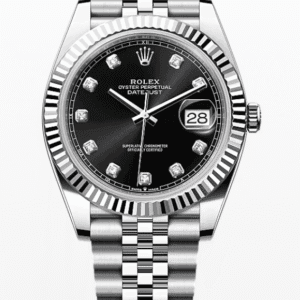 Rolex Datejust Black Dial with Diamond Markers Fluted Bezel Jubilee Bracelet 41mm Stainless Steel