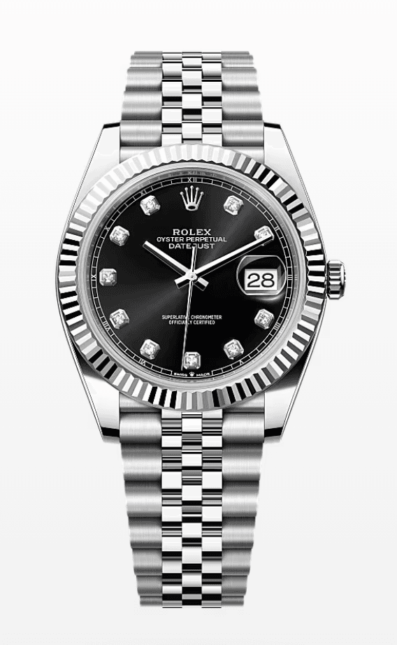 Rolex Datejust Black Dial with Diamond Markers Fluted Bezel Jubilee Bracelet 41mm Stainless Steel