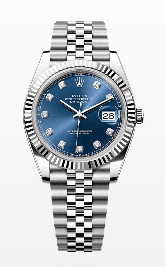 Rolex Datejust Blue Dial with Diamond Markers Fluted Bezel Jubilee Bracelet 41mm Stainless Steel