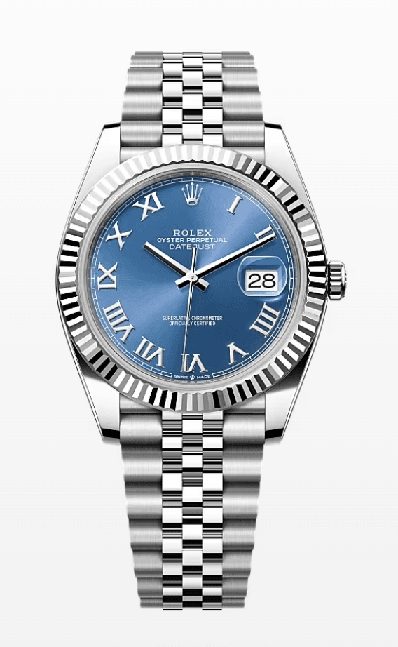 Rolex Datejust Blue Roman Dial Fluted Bezel Jubilee Bracelet 41mm Stainless Steel