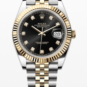 Rolex Datejust Black Dial with Diamond Markers Fluted Bezel Jubilee Bracelet 41mm Two-Tone Yellow Gold and Stainless Steel