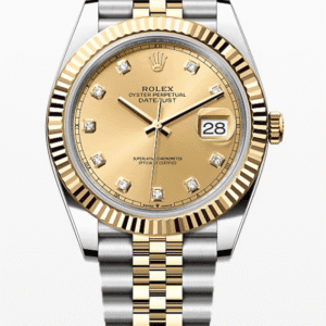 Rolex Datejust Champagne Dial with Diamond Markers Fluted Bezel Jubilee Bracelet 41mm Two-Tone Yellow Gold and Stainless Steel