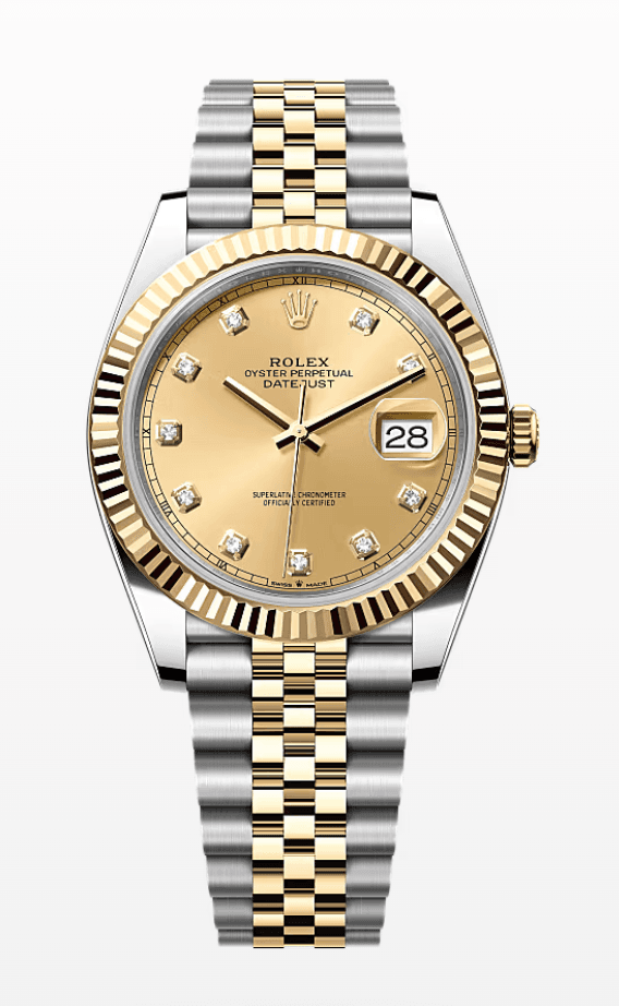 Rolex Datejust Champagne Dial with Diamond Markers Fluted Bezel Jubilee Bracelet 41mm Two-Tone Yellow Gold and Stainless Steel