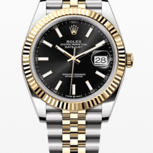 Rolex Datejust Black Dial Fluted Bezel Jubilee Bracelet 41mm Two-Tone Yellow Gold and Stainless Steel