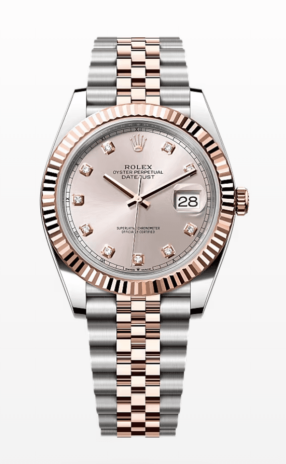Rolex Datejust Sundust Dial with Diamond Markers Fluted Bezel Jubilee Bracelet 41mm Two-Tone Everose Gold and Stainless Steel