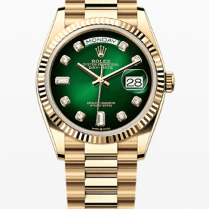 Rolex Daydate Ombre Green Dial with Diamond Markers 36mm Full Yellow Gold